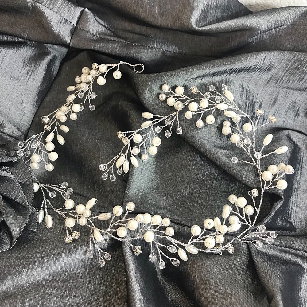 Wedding Bridal Prom Pearl Crystal Hair Vine - Picture 5 of 6